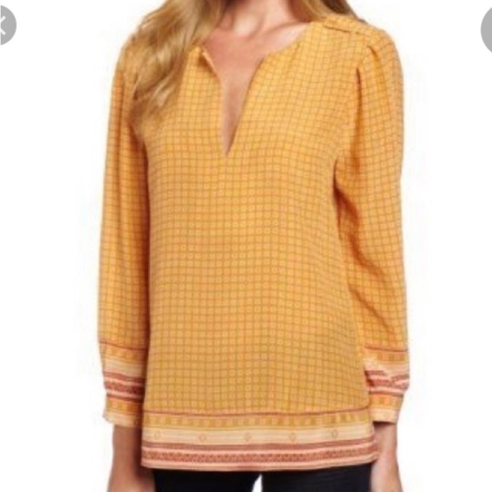 Joie 100% Silk Marigold Yellow Scarf Print Blouse Top